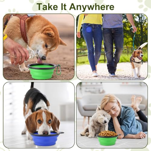 Adiwo Hundenäpfe, 2 Stück,Faltbare Hundenäpfe mit Flaschenträger mit Karabiner, Faltbar Reisenapf Napf für Hunde und Katzen, für Haustiere Gassi gehen Wandern