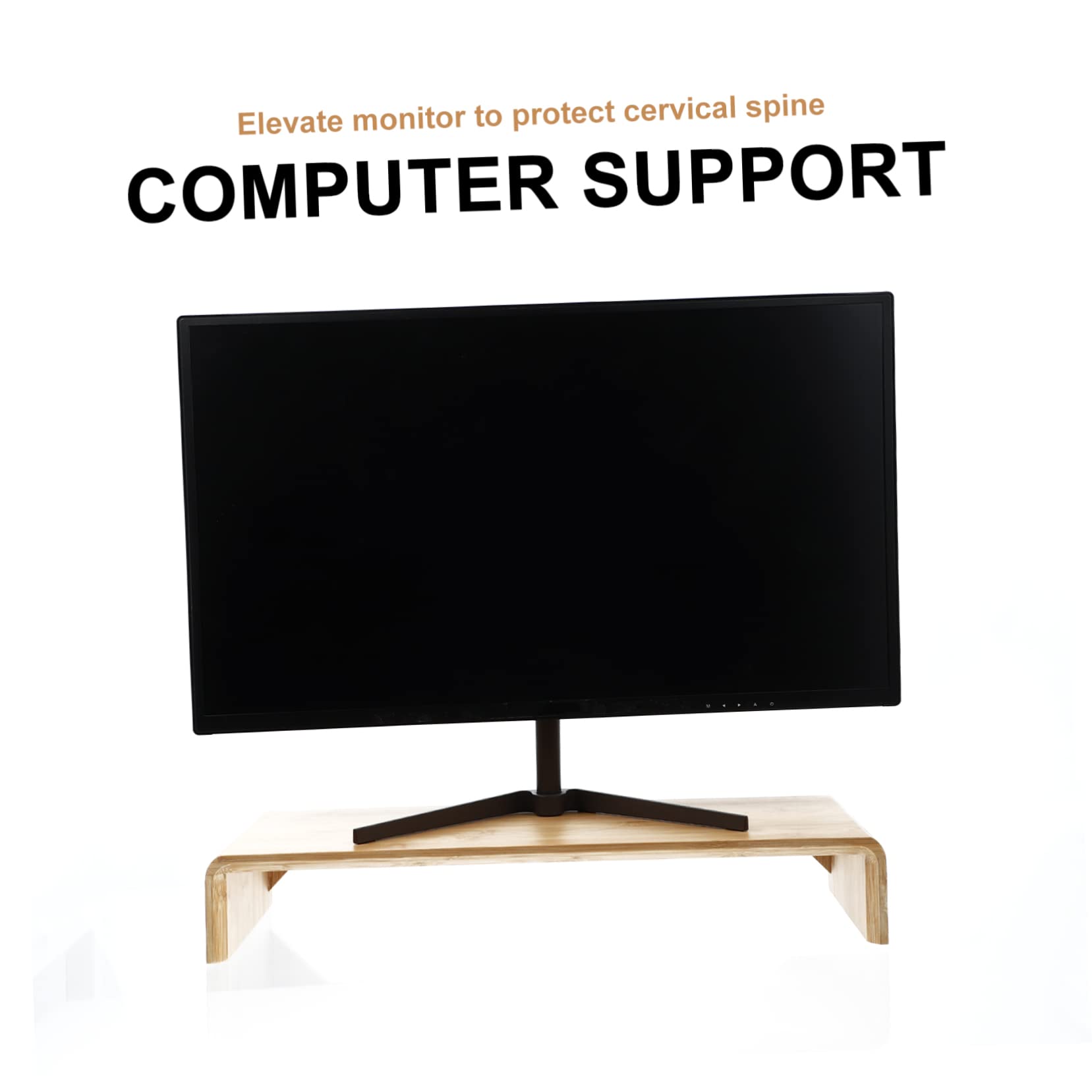 SHINEOFI Support D’écran Ordinateur En Bambou Naturel 8 Cm Pour Bureau, Rehausseur Ergonomique Pour Moniteur Pc, Organisation Bureau Maison, Usage Assis Confortable, Couleur Naturelle
