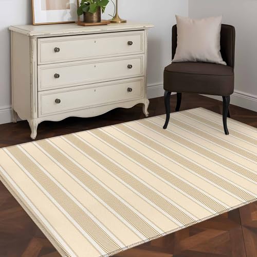 Brown Stripe Area Rugs 2.7'x5', Washable Small Throw Rugs for