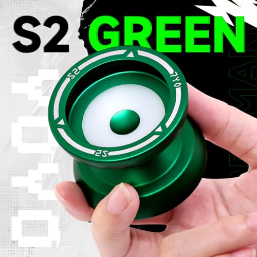 Image of S2 Responsive Yoyo for Kids, Professional Dual Purpose Yo-Yo Alloy Metal Yoyo with 10 Yoyo Strings, Bag, KK Bearing, Axle, Bearing Removal Tool - Green