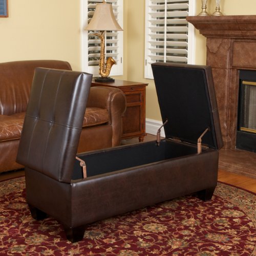 Gdfstudio Christopher Knight Home Merrill Double Opening Leather Storage Ottoman, Chocolate Brown #TOP2