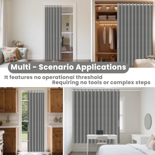 Image of AJAZZ Blackout Door Curtains for Doorways with Curtain Rods Adjustable 28-63 inch Long, Accordion Doors for Doorway, Magnetic Door Curtain for Bedroom Doorway Curtain Set, 1 Pack, W75 x L80 in, Dark Grey