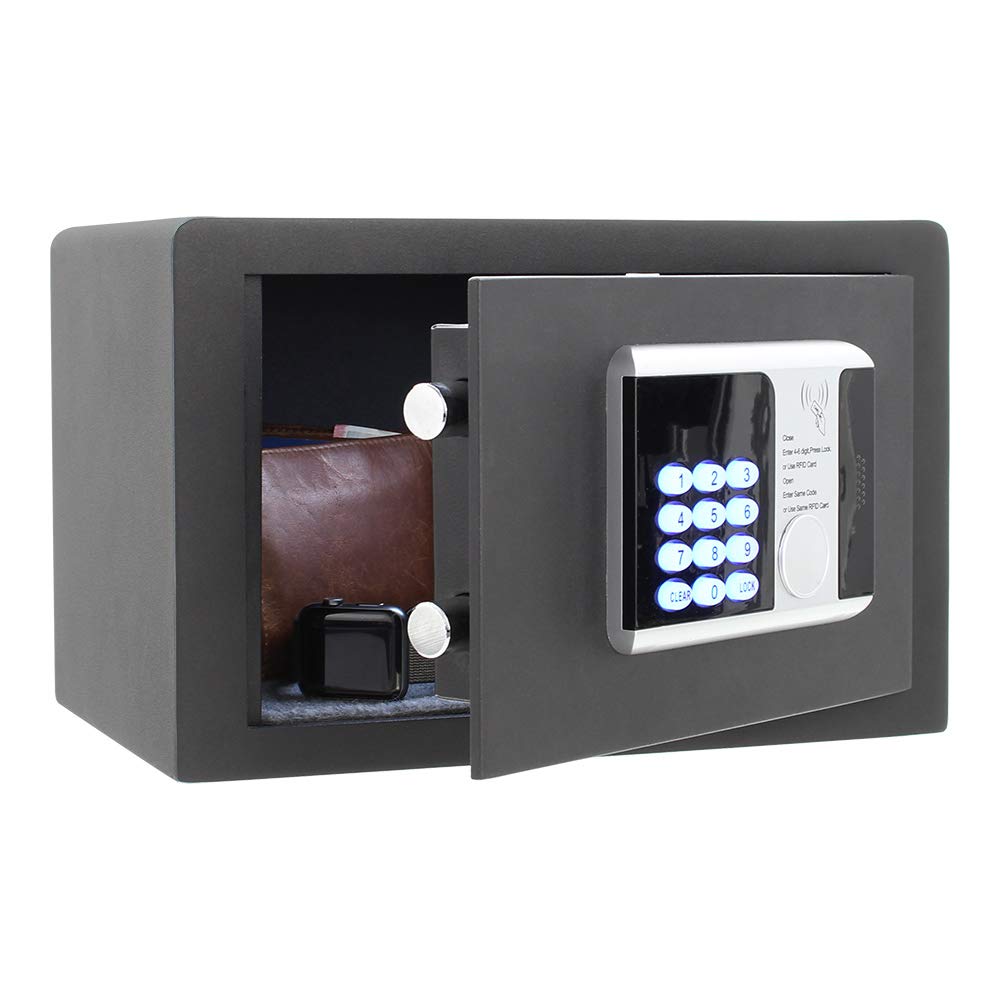 Rottner Coffre-fort électronique RFID 1 avec serrure électronique à ouverture par cartes compatibles RFID, ouverture d'urgence électronique et mécanique, clé de verrouillage identique, anthracite,