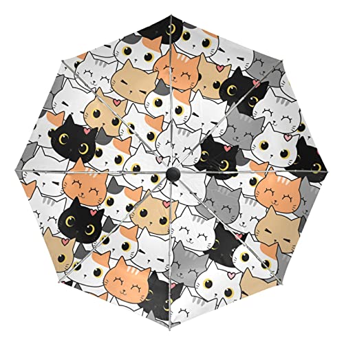 Parapluie automatique Vnurnrn chat résistant au vent et aux UV pour femme
