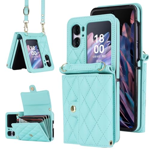 Coque Oppo Find N2 Flip portefeuille bleu avec sangle pour vos sorties urbaines