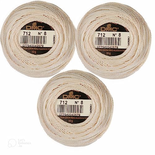 DMC Pearl Cotton Cream Thread Balls-3 Packs Size 8 DMC 116 8-712 95 Yards %100 Cotton INCELER Bundles