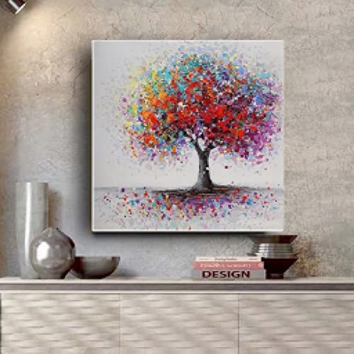 Tableau Arbre Rose Abstrait 30x30cm | Décoration Murale Salon Moderne