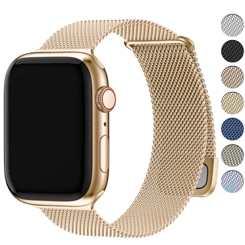 Fullmosa Band Kompatibel mit Apple Watch Armband 40mm 42mm 41mm 38mm 44mm 45mm 46mm 49mm, Milanaise Metallarmband Edelstahl für iwatch Ultra/SE 3 2 1 Series 11 10 9 8 7 6 5 4, Edelstahl,Gold
