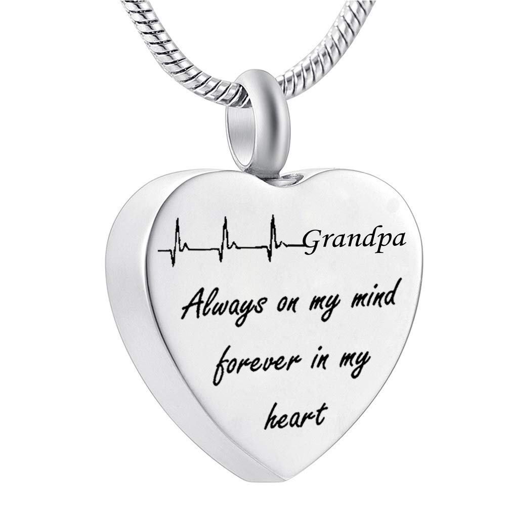 misyou Grandpa Cremation urn Jewelry On Electrocardiogram Always in My Heart Memorial Necklace Ashes Keepsake Pendant