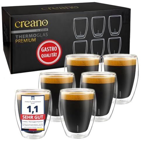 Creano PREMIUM doppelwandige Trinkgläser 250ml - 6er Set - OHNE versiegetes LOCH deshalb Gastronomie Qualität - 100% Spülmaschinenfest - WELTNEUHEIT