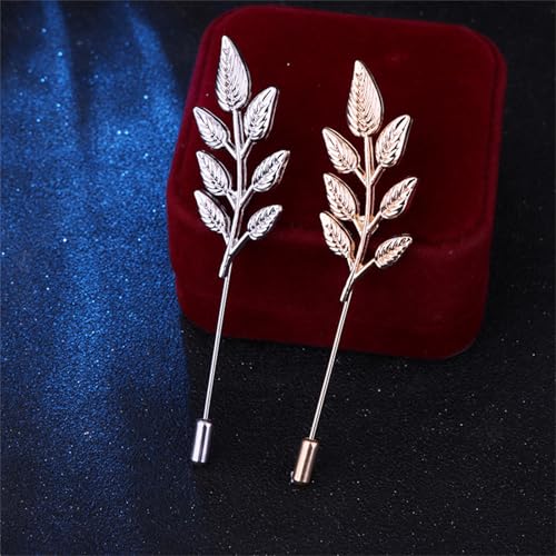 Image of coadipress Gentlemen Gold Silver Leaf Brooches Simple Elegant Retro Double Leaf Collar Pin Brooch Gold Silver Plant Leaves Brooches