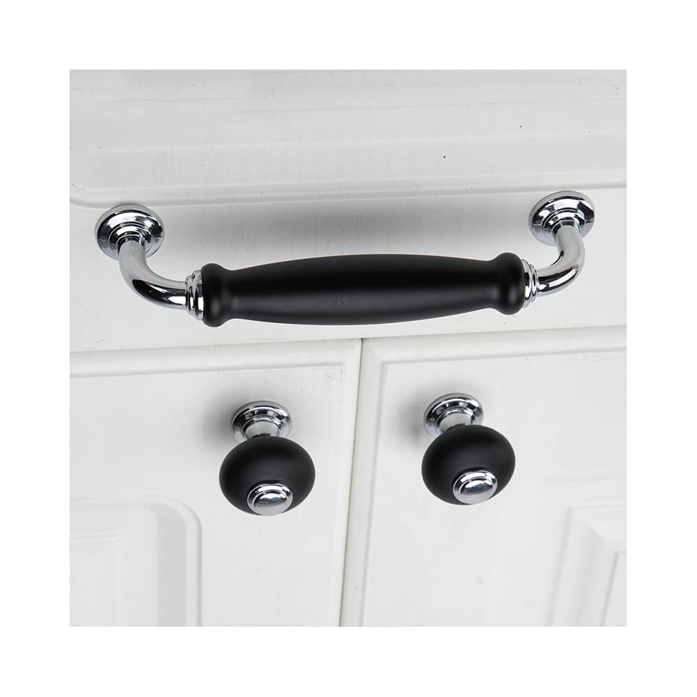 ANSIEDIO 2 Pieces Kitchen Cabinet Door Handles Drawer Knobs Cupboard Pulls Vintage Antique Furniture Cupboard Handles Bright Chrome Black Hole Spacing 128 mm - Image 3