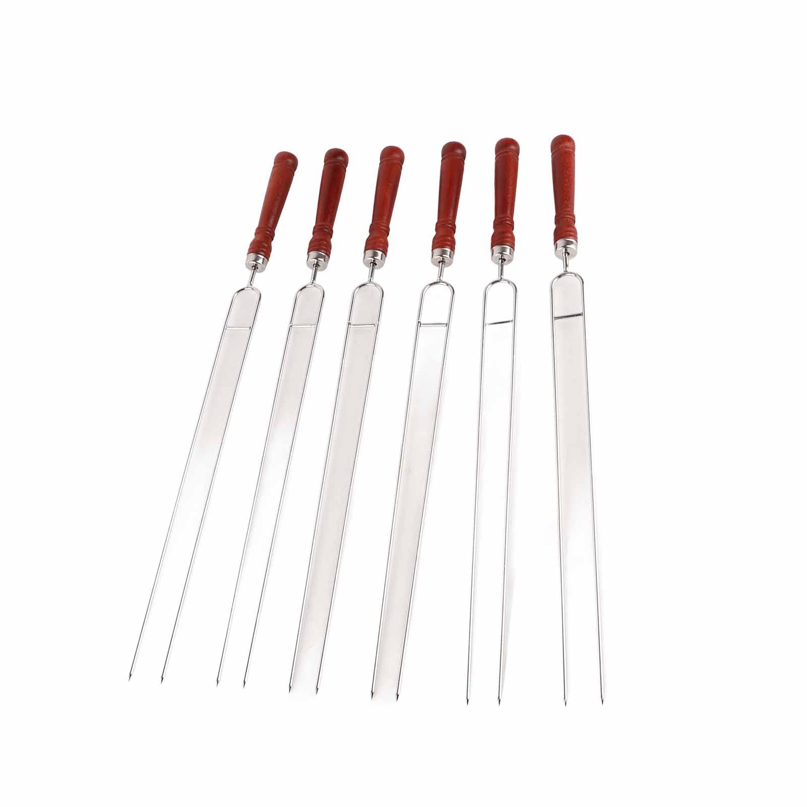6 varillas para asar malvaviscos, brochetas ahumadas con cepillo para barbacoa, brochetas de acero inoxidable con mango de madera para parrilla, herramientas de cocina para barbacoa de grado alimentic