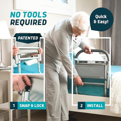 Image of Lunderg Large Bed Assist Rail for Seniors with Motion-Activated Light & Storage Pocket - Easy to Install Bed Rails for Elderly Adults Safety & Post-Surgery - Helps Reduce Falls & Support Independence