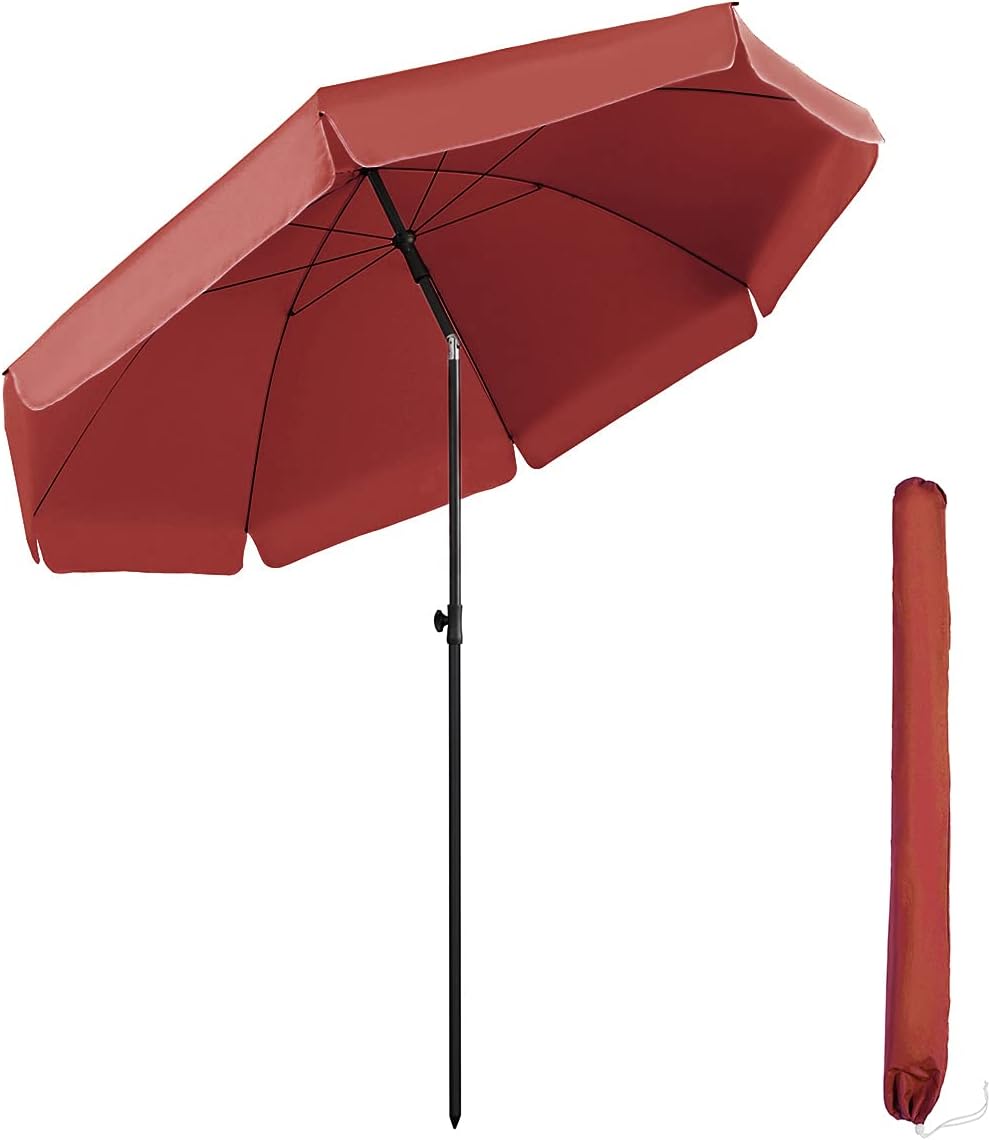 Sekey® sombrilla Parasol para terraza jardín Playa Piscina Patio diámetro 217 cm Protector Solar UV25+, Rojo