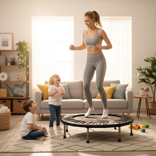 Relaxdays fitness trampoline, opvouwbaar, 95 cm, tot 100 kg, mini, indoor, paars - Afbeelding 4