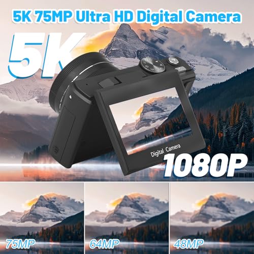 IKFDGB Digital Camera, 75MP Camera for Photography with 3" 180 Flip Screen, 18x Digital Zoom, 5K Video, 32GB Card | WiFi Vlogging Camera for YouTube Video, Photography Camera for Beginners — view 2