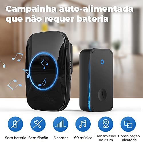 Campainha Sem Fio com Energia Cinética, Não são necessárias pilhas, Com Capa de chuva de campainha (
