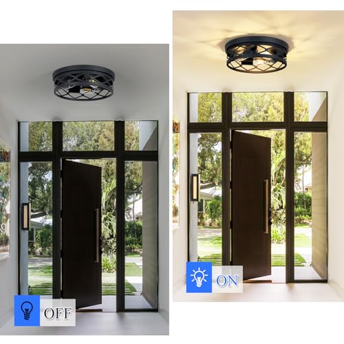 Image of SKEJAO Flush Mount Ceiling Light Fixture, 3-Light Ceiling Light Fixture for Hallway, Black Hallway Light Fixtures Ceiling,Light Fixtures Ceiling Mount for Kitchen,Farmhouse,Hall (1 Pack)