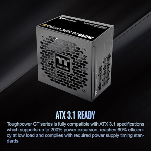 Image of Thermaltake Toughpower GT 850W ATX 3.1 Standard Power Supply; 80 Plus Gold Efficiency; Smart Zero Fan; Native 450W PCIe 5.1 Connector; PS-TPT-0850FNFAGU-3; 5 Year Warranty