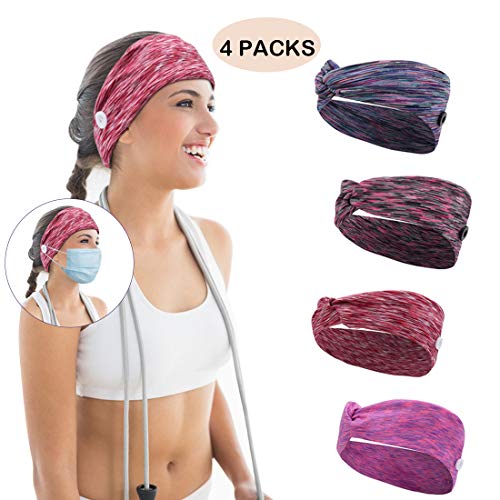 Headbands for Women with Buttons Ear Protection Hair Bands,Boho Hair Bands Elastic Rubber Bands for Hair, Cross Yoga Running Headbands Head Wraps Moisture Sweat Band for Friends as Gifts