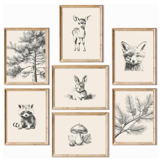 Nursery Wall Art Woodland Animal Canvas Wall Decor Baby Room Pictures Forest Animal Prints Kids Wall Art Pine Tree Poster Nature Vintage Artwork Deer Fox Painting for Bedroom 12x16x7 Inch Unframed