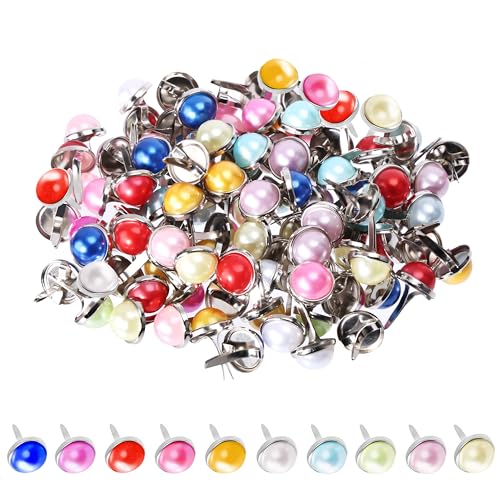 Attaches Parisiennes 100 Pièces Rondes en Perles Attaches Multicolore Mini Brads en Métal 9.5mm pour Scrapbooking Craft Papier