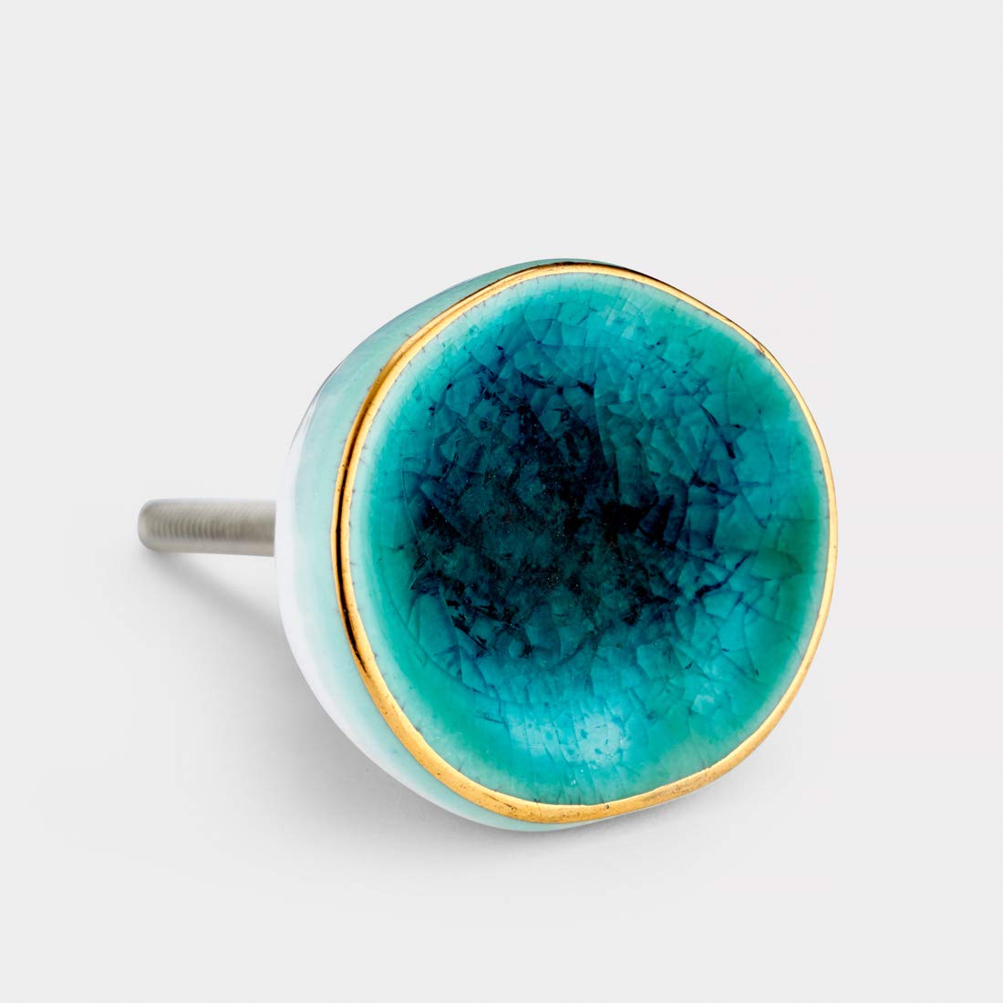 Pushka Home Ltd Turquoise Pushka Home Set Of 6 Crackled Concave Ceramic Cupboard Drawer Door Knobs With Gold Rim.p56 X 6 42Mm Handles.