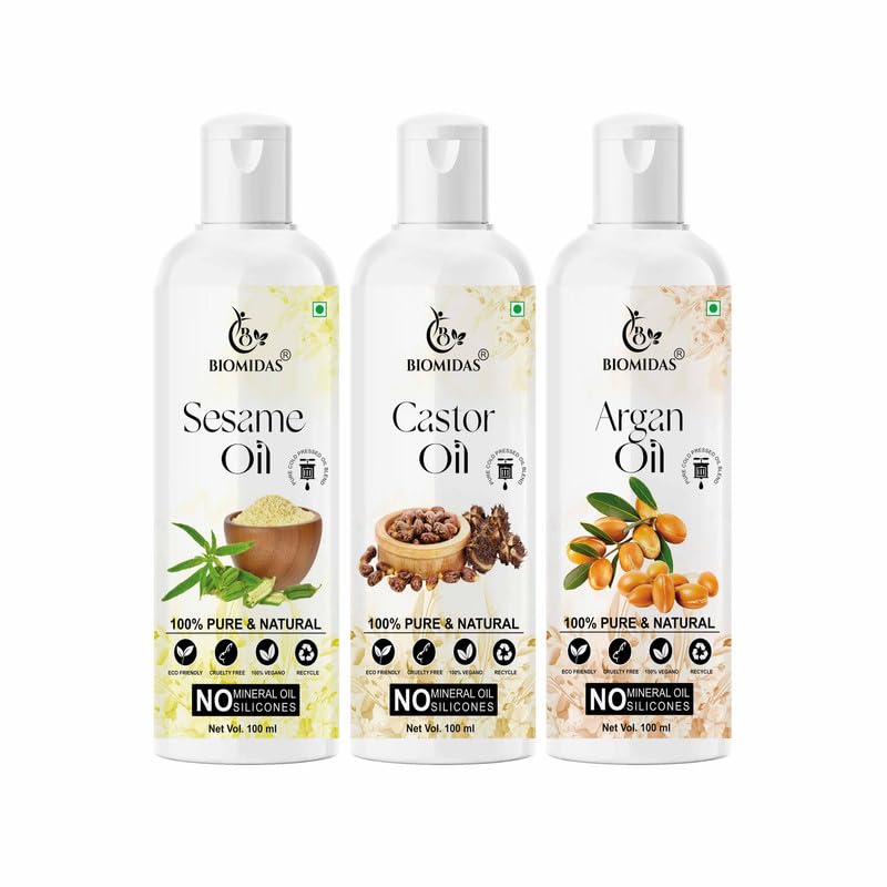 Biomidas 100% Pure Sesame & Castor & Argan 100ML Combo Oil(Pack Of 3)-picture-13