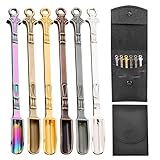 6-Pack Mini Spoons with Storage Pouch, Small Spoons for Medicine Spice, MultiColor Tiny Spoon for Decorative Pendants Keychains, Little Metal Measuring Shovel Spoon