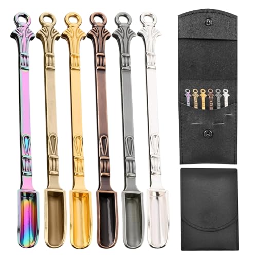 6-Pack Mini Spoons with Storage Pouch, Small Spoons for Medicine Spice, MultiColor Tiny Spoon for Decorative Pendants Keychains, Little Metal Measuring Shovel Spoon