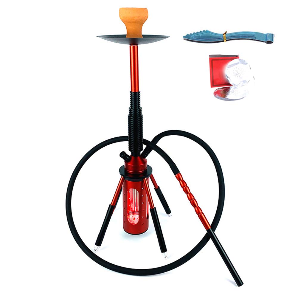 Pipa de cachimba Shisha de Manguera única con un tazón, Rejilla de carbón, Abrazadera de carbón y Accesorios de Papel de Aluminio con Aislamiento térmico Kit de Inicio Completo,Rojo