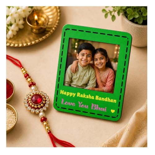 Image of PRINT BHARAT Rakhi for Brother with Coaster, Kumkum & Chawal | Traditional Beaded Thread Rakhi with Royal Kalai Thread | Raksha Bandhan Gift Hamper