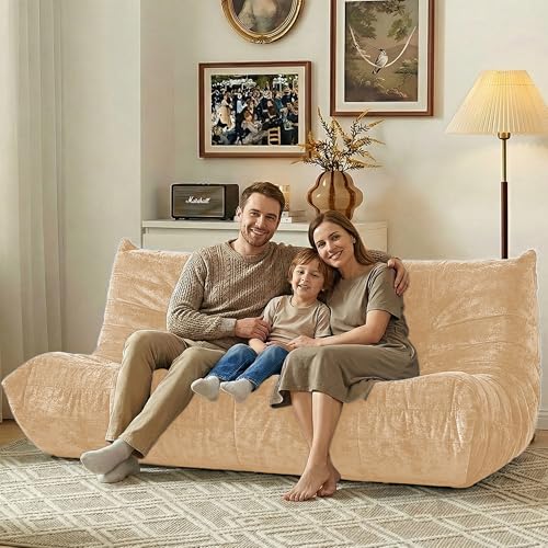 Image of HABUTWAY Giant Bean Bag Chairs Lazy Sofa for Adults,3 Seater,Khaki