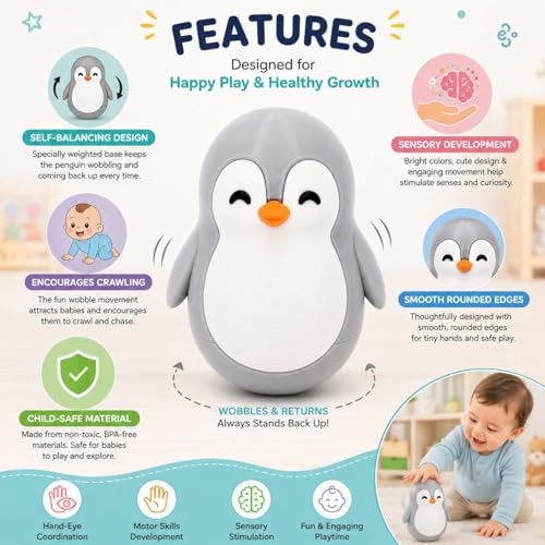 Image of Penguin Roly-Poly Toy, Tumble, Wobble, and Come Right Back (Gray and White) (Gray and White)