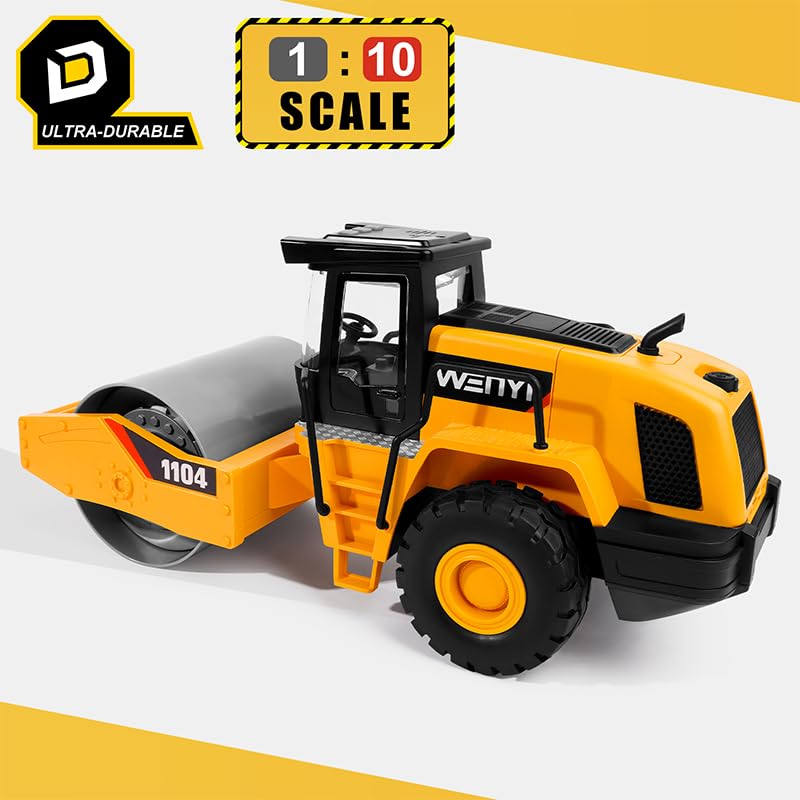 Juguetes de construcción, rodillo de carretera Power Haulers, escala 1:10 de 15 pulgadas, piezas de trabajo reales, con tecnología de accionamiento de movimiento, luces y sonidos, juego para 7