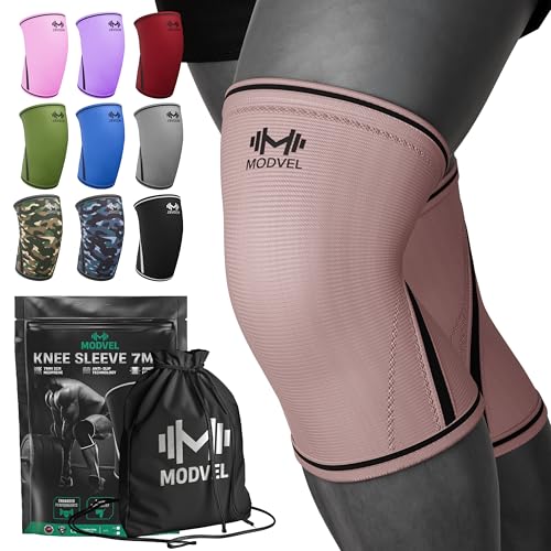 Image of Modvel 7mm Neoprene Knee Sleeves for Men & Women Weightlifting & Powerlifting - Compression Knee Sleeve Support for Squats, Gym, Training - USPA, IPL Approved - Small Peach (Pair)