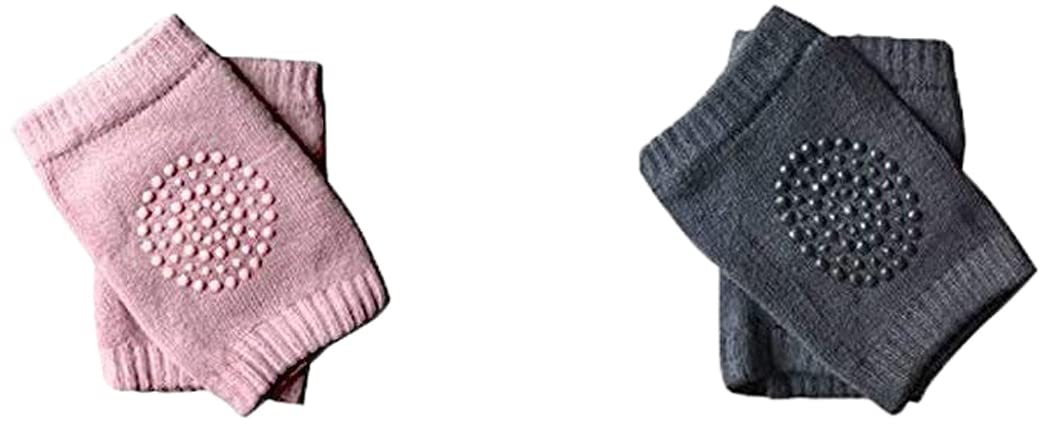 Tom & Gee Baby Knee Pads for Crawling, Elbow Safety Protector, Stretchable Anti-Slip Padded Elastic Soft Cotton Breathable Comfortable Knee Cap for Kids - Set of 2 Pairs (Dark Grey & Pink)