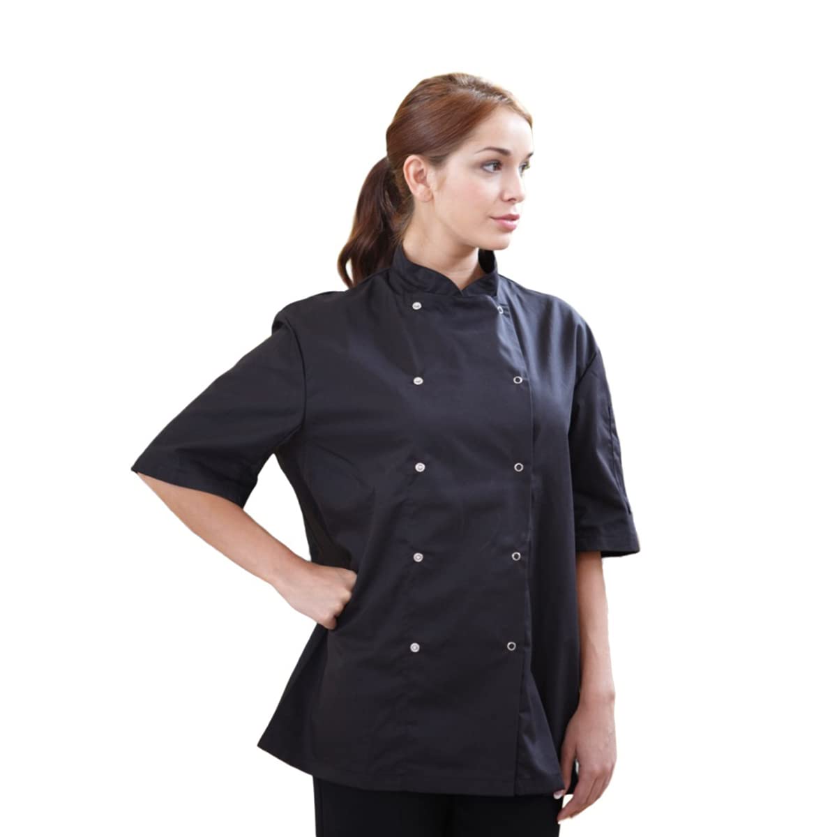 Dennys Damen Economy Kochjacke, Kurzarm (S) (Schwarz)