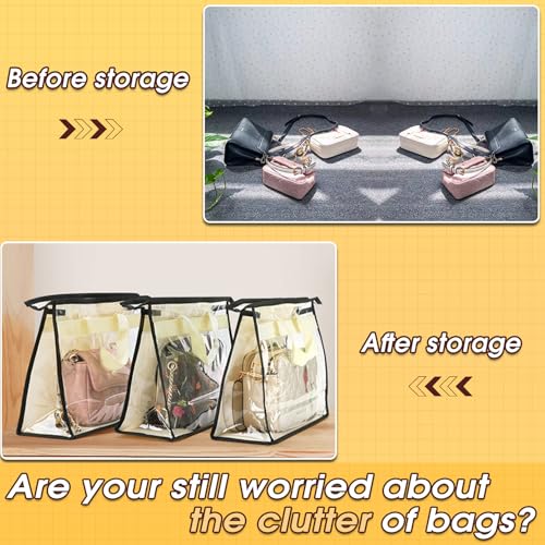 Image of 9 Pack Handbag Dust Bags, Clear Purse Storage Organizer with Zipper Handles, Non-Woven Fabric and PEVA Plastic, Dustproof and Moistureproof for Handbags, Purses, Gloves, Scarves, Blankets