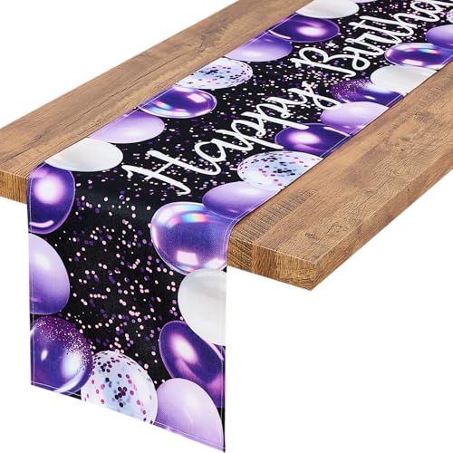 Image of Letjolt Purple Balloon Happy Birthday Table Runner 72 Inches | Linen-Like Fabric, Celebrate Party Table Decor