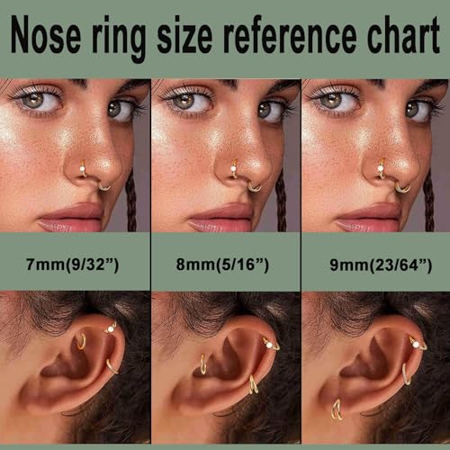 Uni-J 4PCS Nose Ring Hoop for Women Men Hinged Double Nose Hoop CZ Opal Clicker Septum Ring 18G Surgical Steel Cartilage Conch Tragus Rook Daith Piercing Jewelry Gold Silver 7/8/9/10MM3