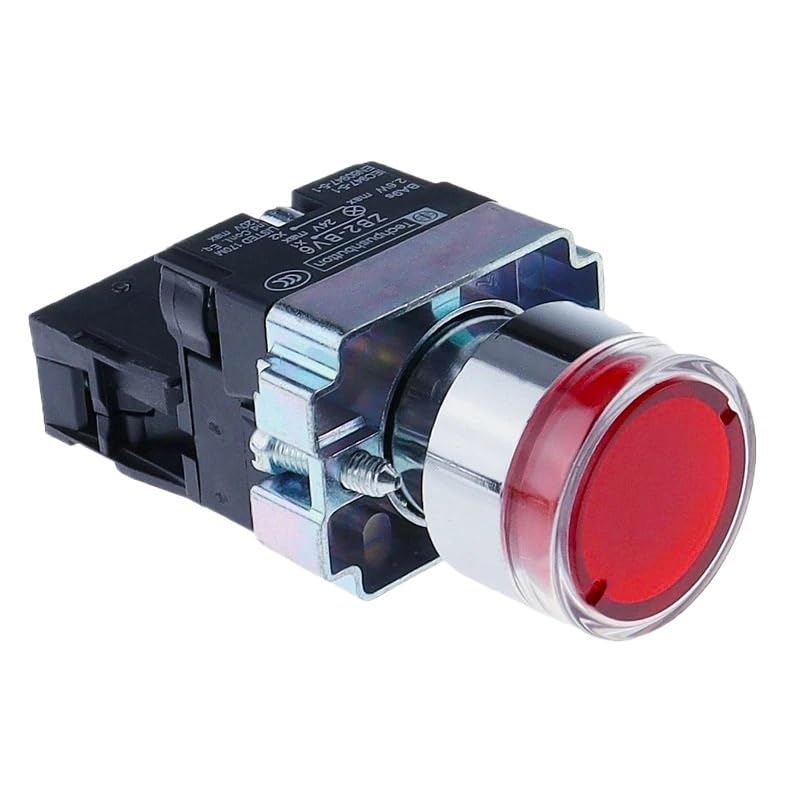 BIK 22mm Momentary XB2-BW3361 Round Push Button Switch with LED Light 1NO 24V/AC220V/AC380V Green,Red,Yellow,Blue ZB2-BE101C(Yellow,24V)