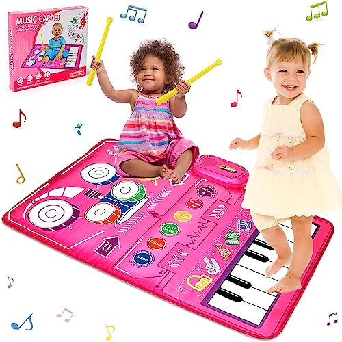 2 in 1 Musical Toys for Toddlers 1-3 Piano Keyboard & Drum Mat, Music Sensory Play Mat Baby Toys for 1 Year Old Developmental Toddler Girl Toys Age 1-2 Birthday Gifts for 1 2 Year Old Girls Present