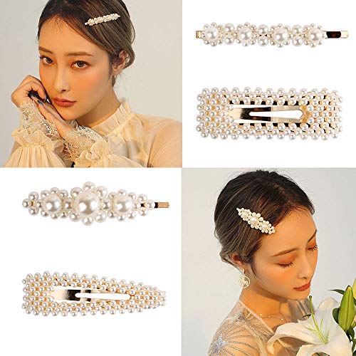 Pearl Hair Clips,Rhinestone Hair Clip Barrettes for Women Girl 5 Packs,Women Girl Hair Barrettes Bridal Wedding Bridesmaids Hair Accessories (Style-B)