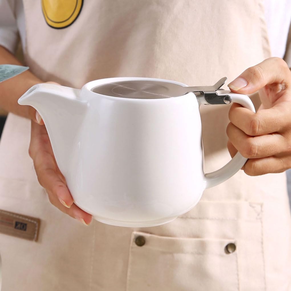 Teiera in ceramica con infusore in acciaio inox per tè sfuso e tè in fiore, teiera in ceramica resistente al calore e bollitore, perfetta per il tè, teiera bianca 500ml/17oz