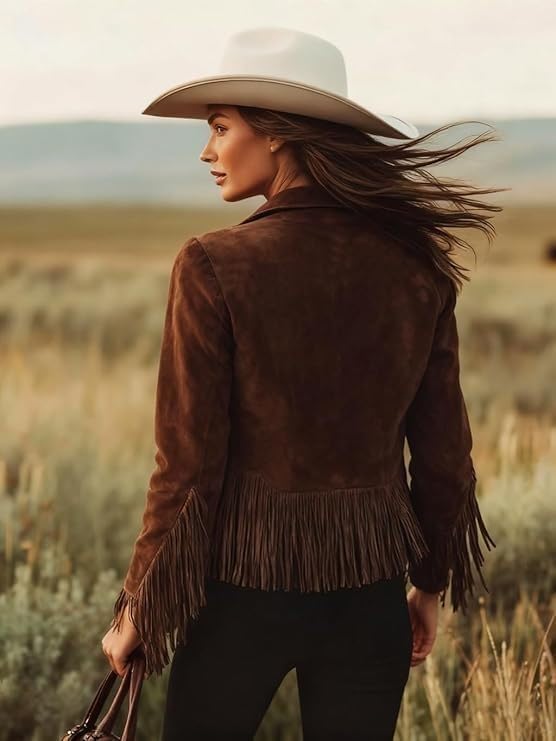 NIFTRIRY Jackets for Women Trendy Faux Suede Jacket with Fringe Western Cowgirl Outfits Womens Jackets