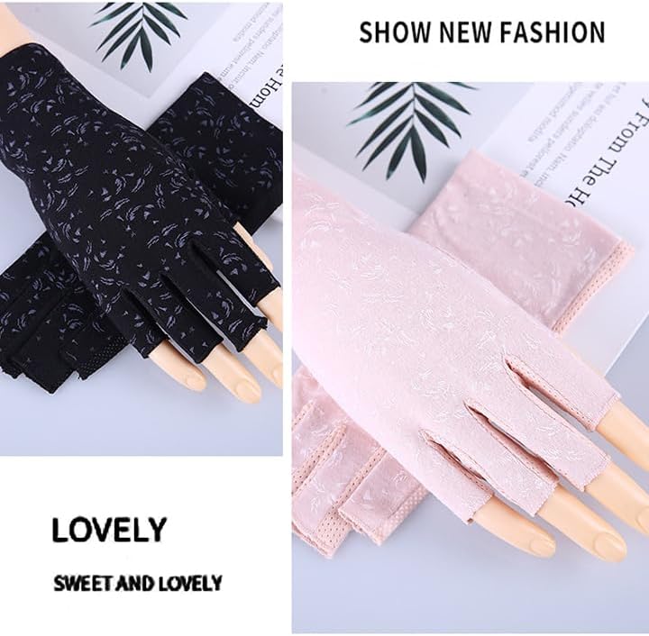 Women Summer Fingerless UPF 50+ Cotton Gloves Cycling Driving Outdoor