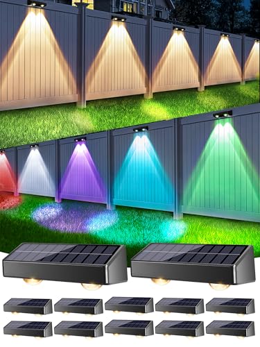 Image of Brizled 12 Pack Solar Fence Lights, RGB + Warm White + Cool White Outdoor Solar Wall Lights, 11 Modes Color Changing Deck Light IP65 Waterproof Outdoor Lighting for Railing Wall Deck Fence Stair