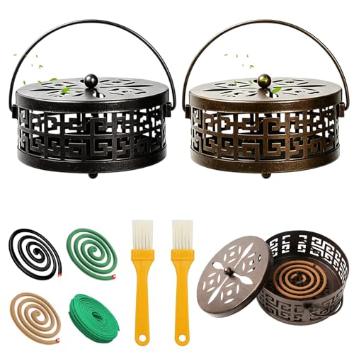 Soporte de espiral antimosquitos retro con tapa y mango para jardín 2